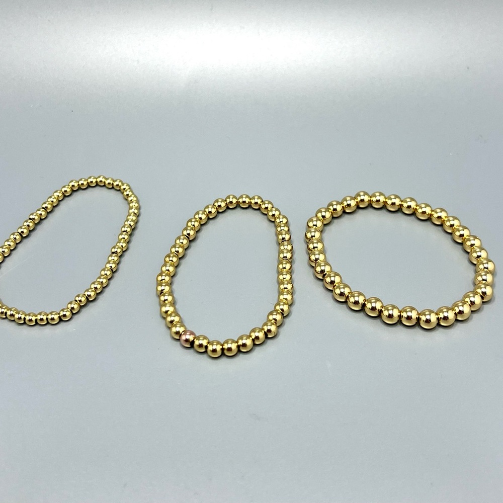 Set Of 3 Stackable Gold Plated Expandable Gold Plated Bead Bracelet - Picture 2 of 3